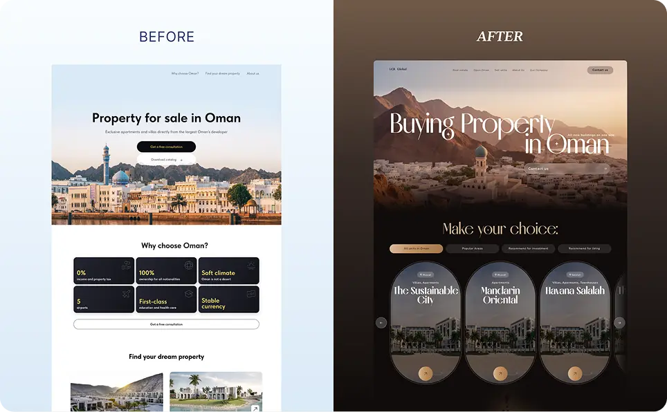 Real estate design case study — before-and-after campaign redesign