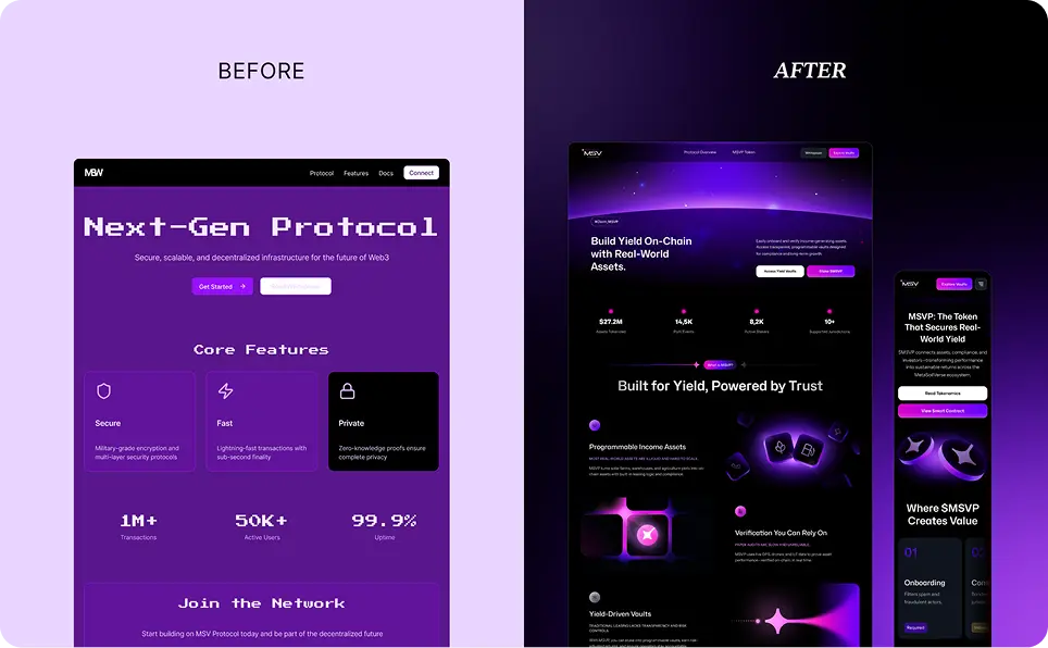 Crypto and web3 design case study — before-and-after onboarding redesign