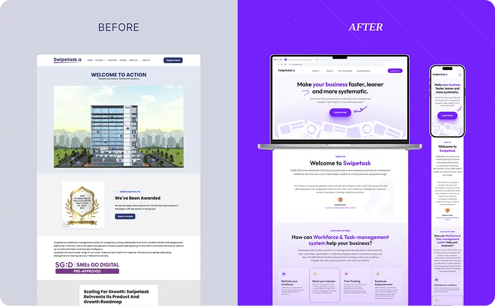 B2B services design case study — before-and-after website redesign