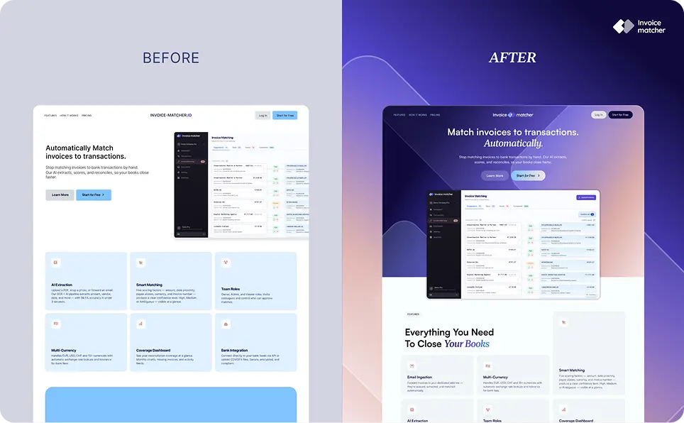 SaaS design case study — before-and-after landing page redesign