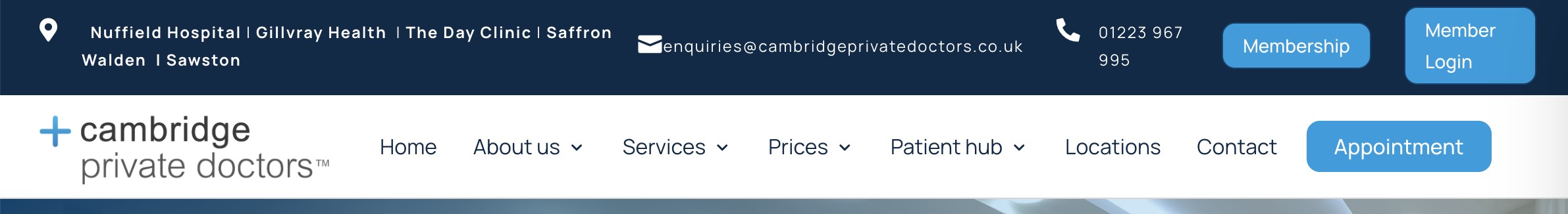 Cambridge Private Doctors header