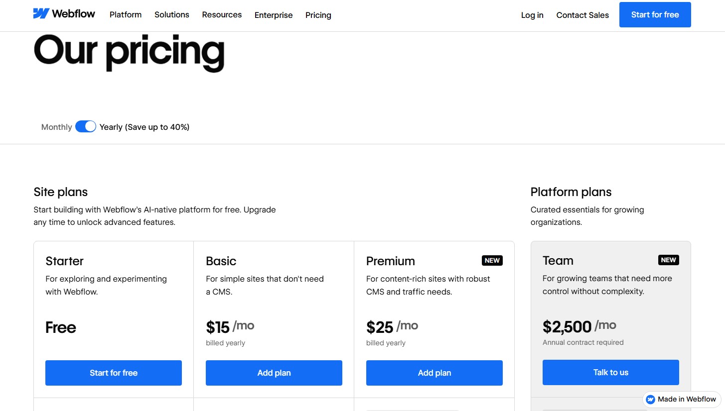 Webflow Pricing